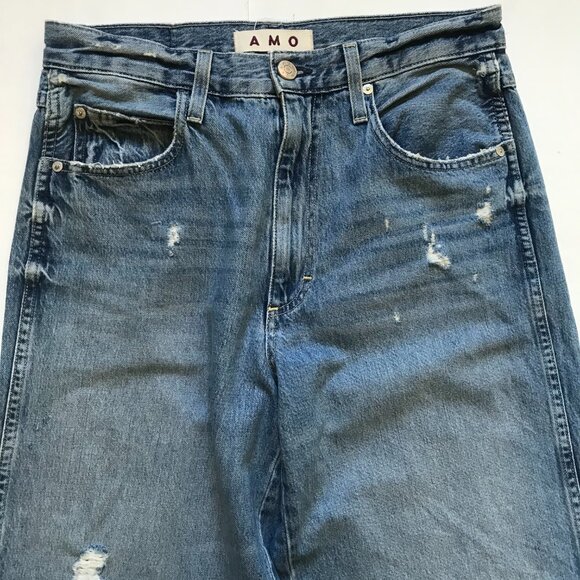 AMO Frida Flare Jeans Denim Womens 29 High Rise Wide Leg Back to Life Distressed - Picture 4 of 12